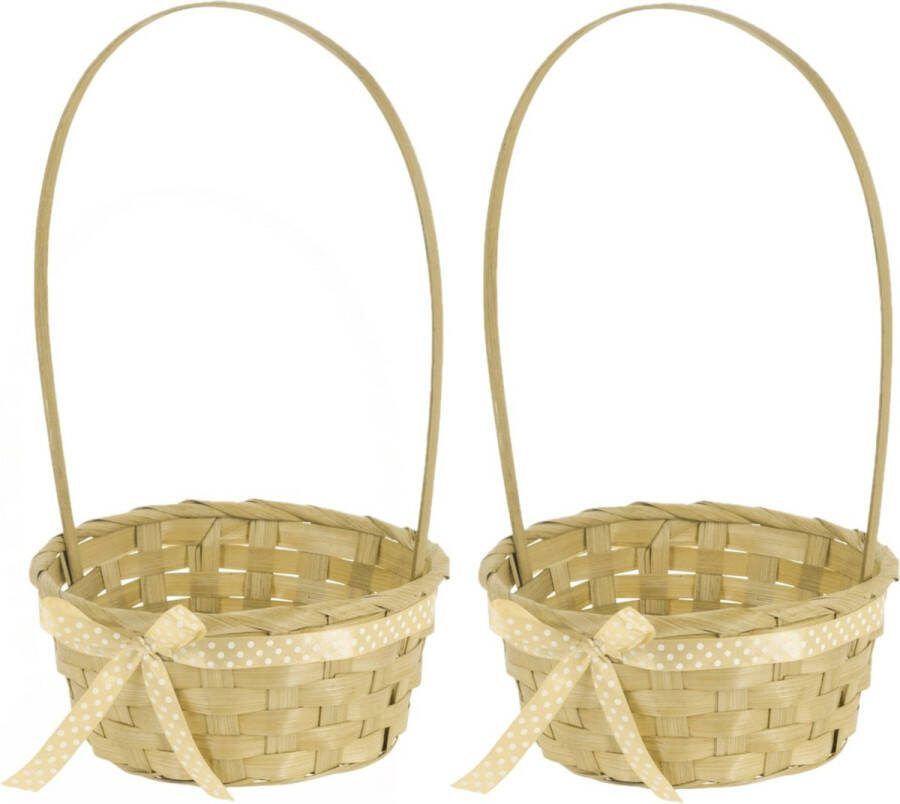 Excellent Houseware Rieten mandje met hengsel 2x geel 21 x 39 cm Opbergen Paaseieren mandje