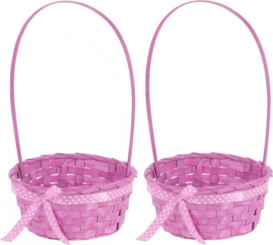 Excellent Houseware Rieten mandje met hengsel 2x roze 21 x 39 cm Opbergen Paaseieren mandje