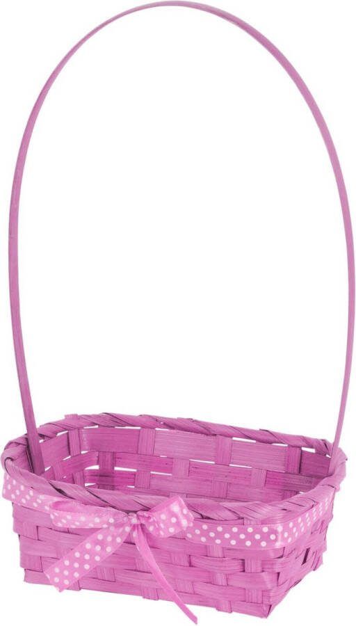 Excellent Houseware Rieten mandje roze vierkant met hengsel 39 cm Opbergen Decoratie manden gevlochten riet