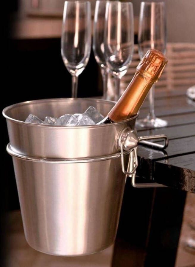 Excellent Houseware RVS champagnekoeler ijsemmer met houder voor aanrecht of tafel 3 liter 22 x 22 cm