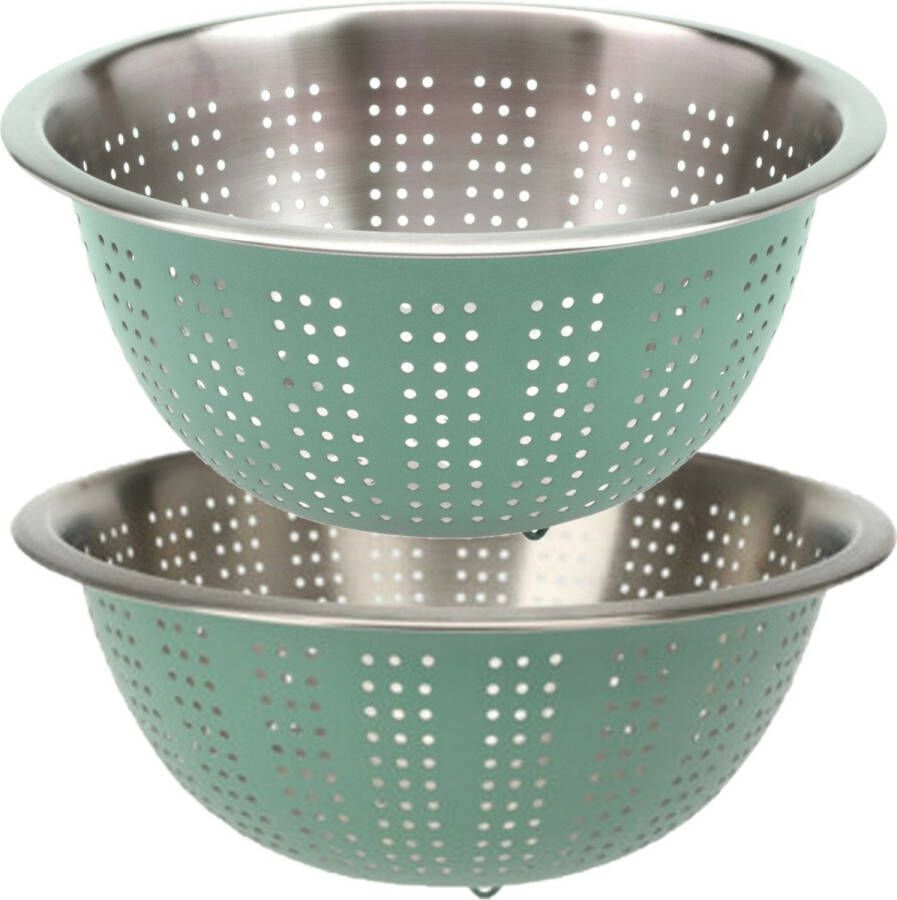 Excellent Houseware RVS keuken vergiet zeef set met 2 formaten- mintgroen Diameter 24 en 27 cm Vergieten