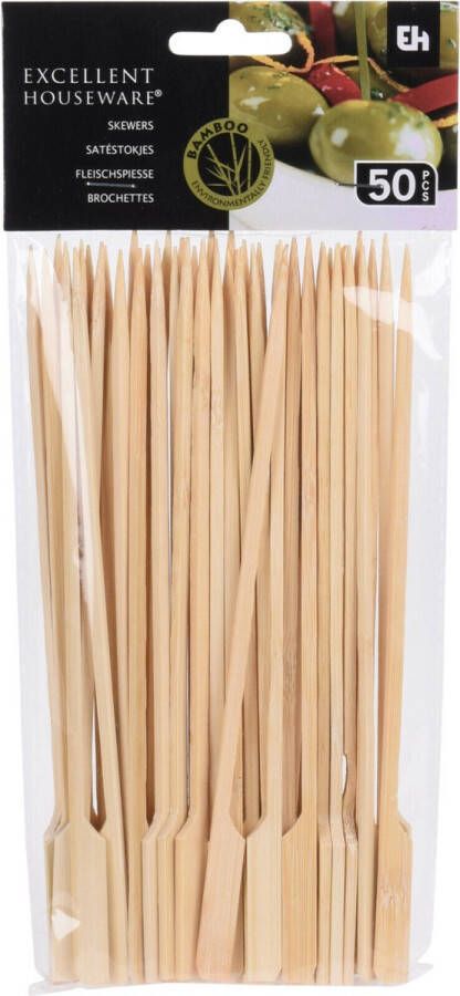 Excellent Houseware Bamboe houten sate prikkers stokjes 50x stuks lengte 20 cm BBQ spiezen prikkers (sate)