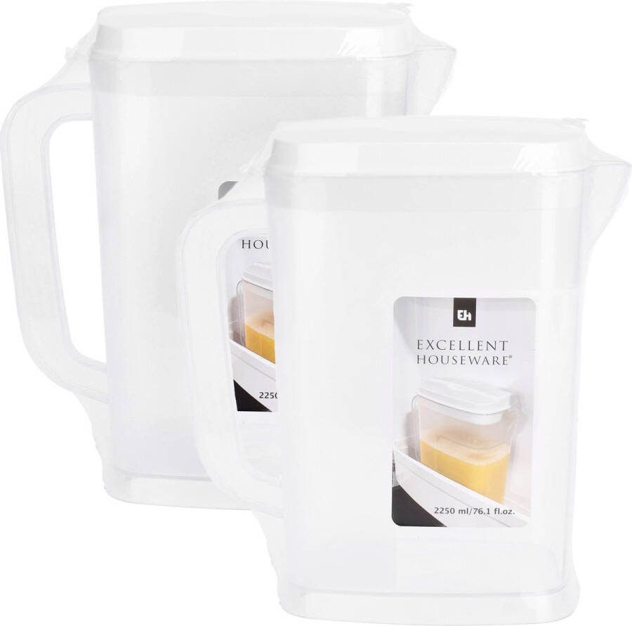 Excellent Houseware Schenkkan waterkan 2x transparant 2250 ML kunststof 22 x 10 x 22 5 cm