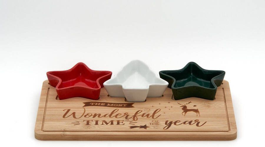 Excellent Houseware Serveerplank Hout met Schaaltjes Kerstservies Tapasplank