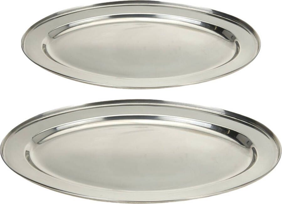 Excellent Houseware serveerschalen set 2x stuks ovaal zilver rvs 40 x 26 cm 45 x 29 cm voedsel serveren