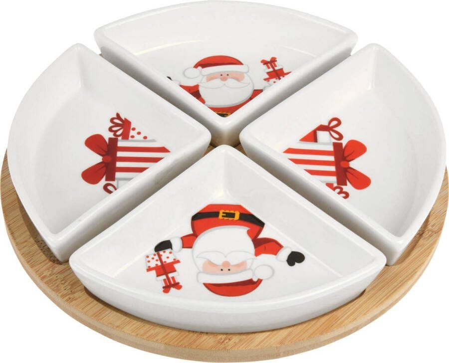 Excellent Houseware Serveerset voor snacks bamboe dienblad Ø 22 cm