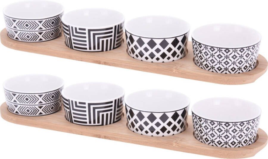 Excellent Houseware set 2x stuks luxe hapjes sausjes tapas schaaltjes op bamboe houders