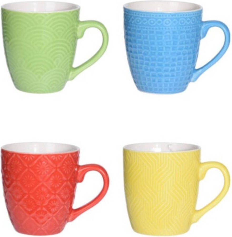 Excellent Houseware Set van 12x stuks luxe gekleurde stoneware bekers koffiekopjes 240 ml Kopjes koffiebekers