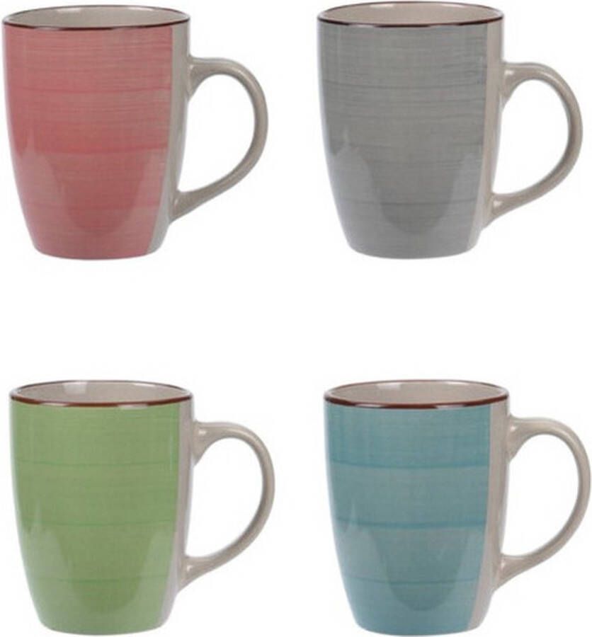 Excellent Houseware Set van 12x stuks luxe gekleurde stoneware bekers koffiekopjes 270 ml Kopjes koffiebekers