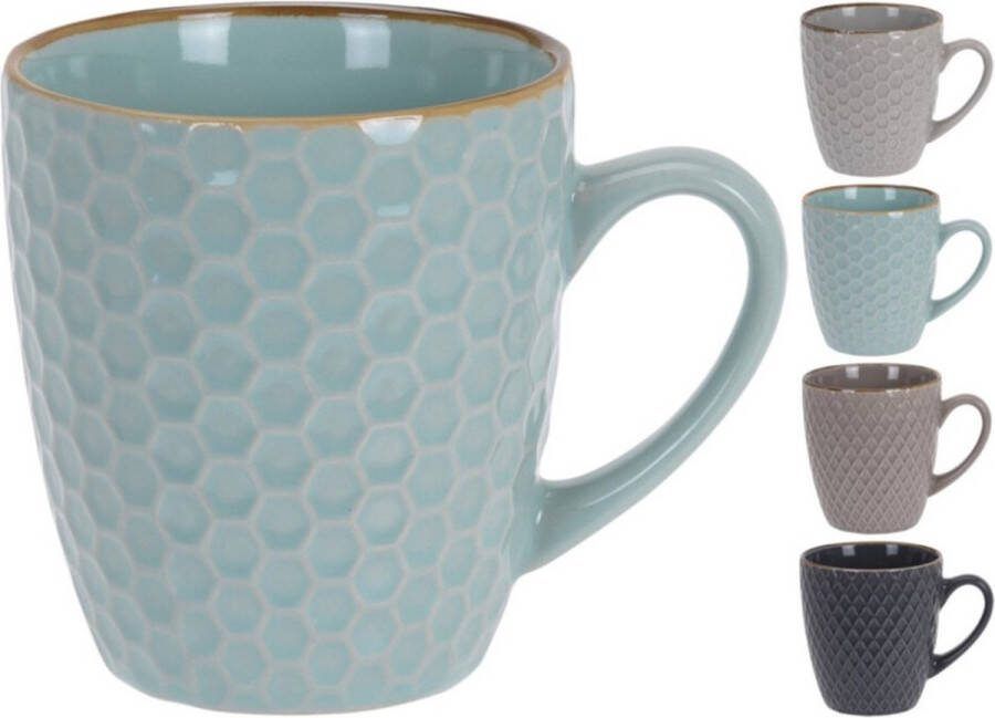 Excellent Houseware Set van 12x stuks luxe gekleurde stoneware bekers koffiekopjes 300 ml Kopjes koffiebekers
