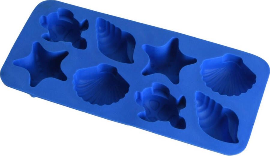 Excellent Houseware Set van 2 siliconen ijsblokjesvormen schildpad zeester schelpen in blauw en wit