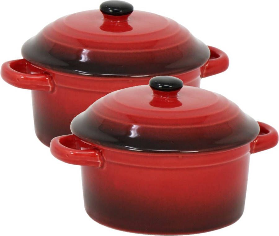 Excellent Houseware Set van 2x stuks mini stoofpannetjes ovenschaaltjes met deksel rood 9 cm Tapaspannetjes Serveerpannetjes