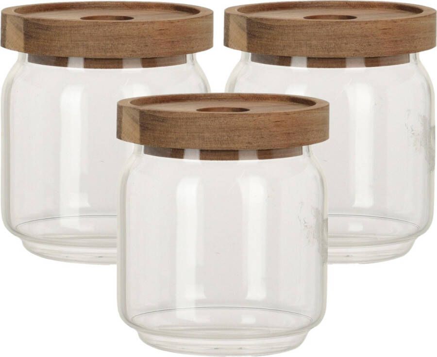 Excellent Houseware Set van 3x stuks glazen luxe keuken voorraadpot voorraadbus 400 ml- Voorraadbussen met luchtdichte deksel Afmeting: 9 x 10 cm