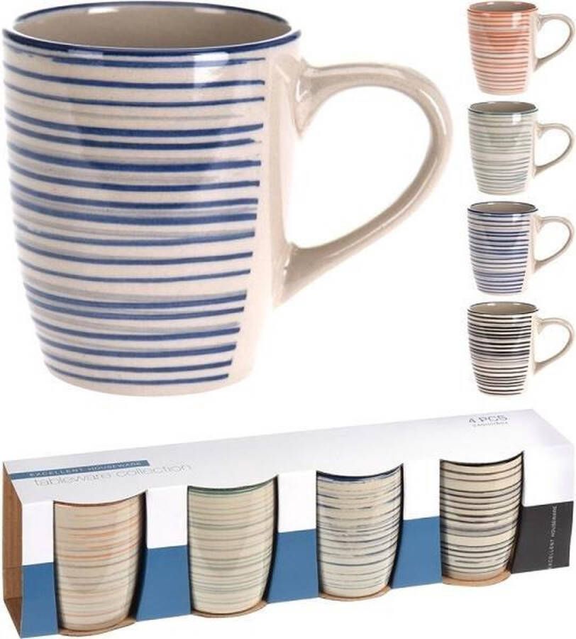 Excellent Houseware Set van 4 koffiebekers 240 ml in verschillende neutrale kleuren