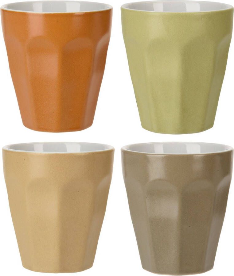 Excellent Houseware Set van 4x luxe gekleurde porseleinen bekers koffiekopjes 250 ml Kopjes bekers van porselein