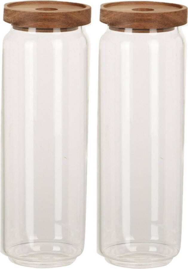 Excellent Houseware Set van 4x stuks glazen luxe keuken voorraadpot voorraadbus 1300 ml- Voorraadbussen met luchtdichte deksel Afmeting: 9 x 25 cm