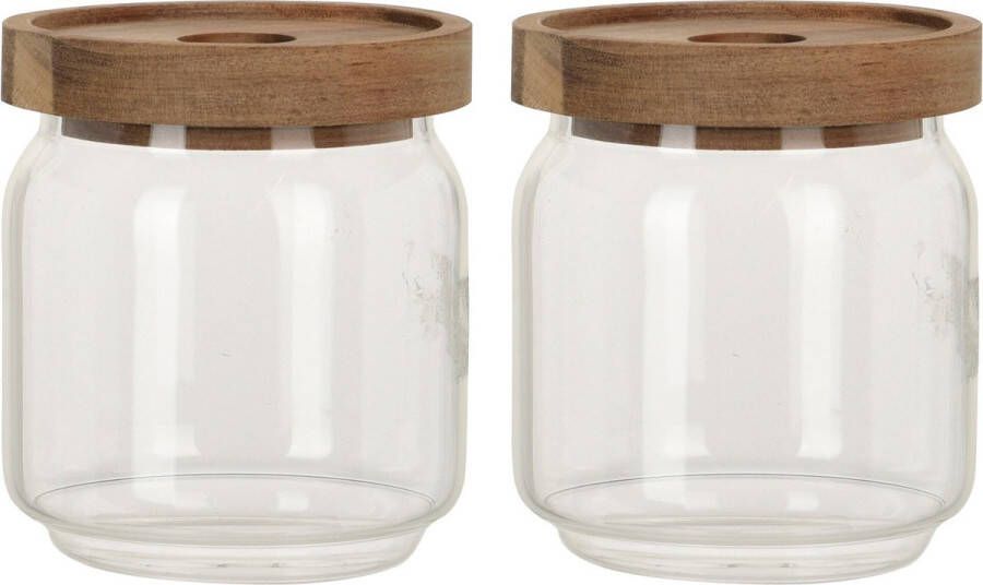 Excellent Houseware Set van 4x stuks glazen luxe keuken voorraadpot voorraadbus 400 ml- Voorraadbussen met luchtdichte deksel Afmeting: 9 x 10 cm