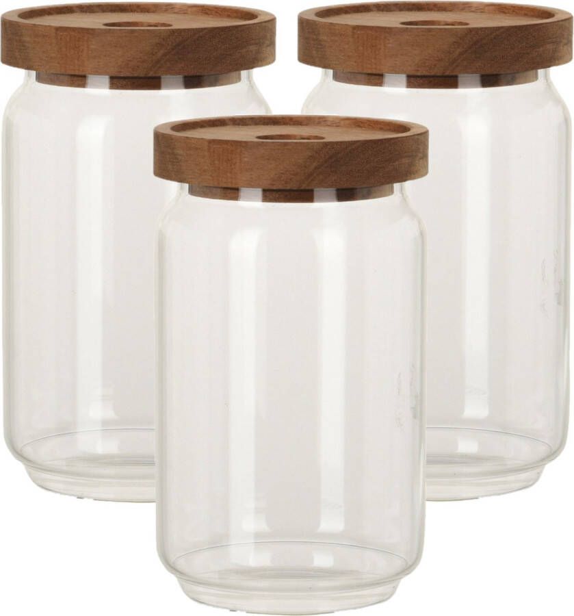 Excellent Houseware Set van 5x stuks glazen luxe keuken voorraadpot voorraadbus 700 ml- Voorraadbussen met luchtdichte deksel Afmeting: 9 x 15 cm