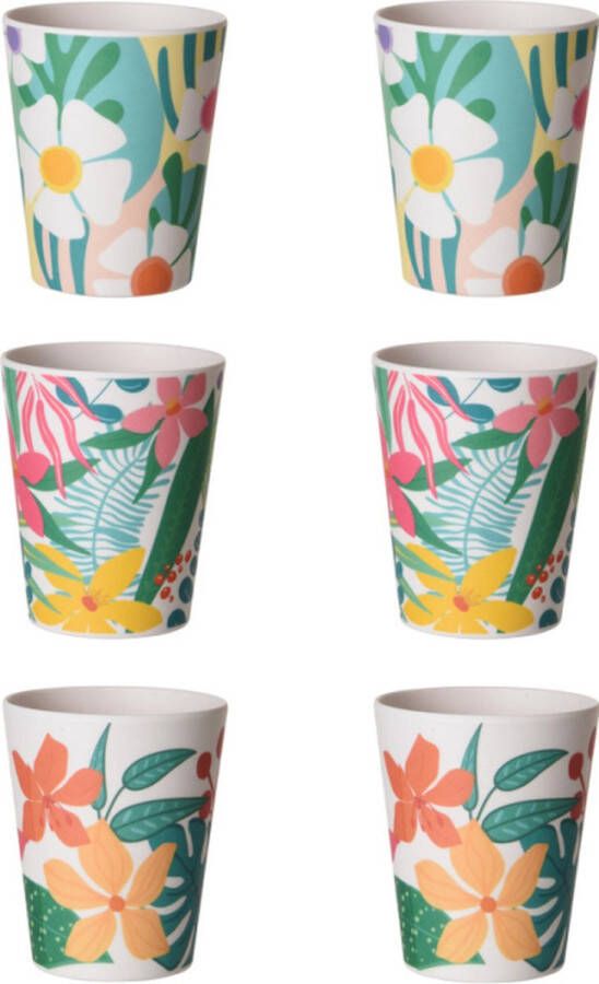 Excellent Houseware Set van 6 melamine bekers Tropical 10 cm hoog