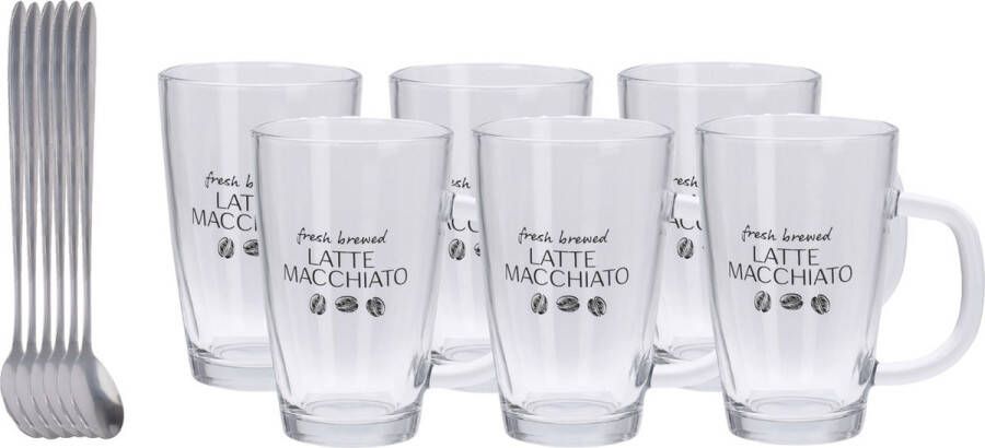 Excellent Houseware Set van 6x latte Macchiato glazen inclusief lepels 300 ml Koffie glazen Cappuccino glazen