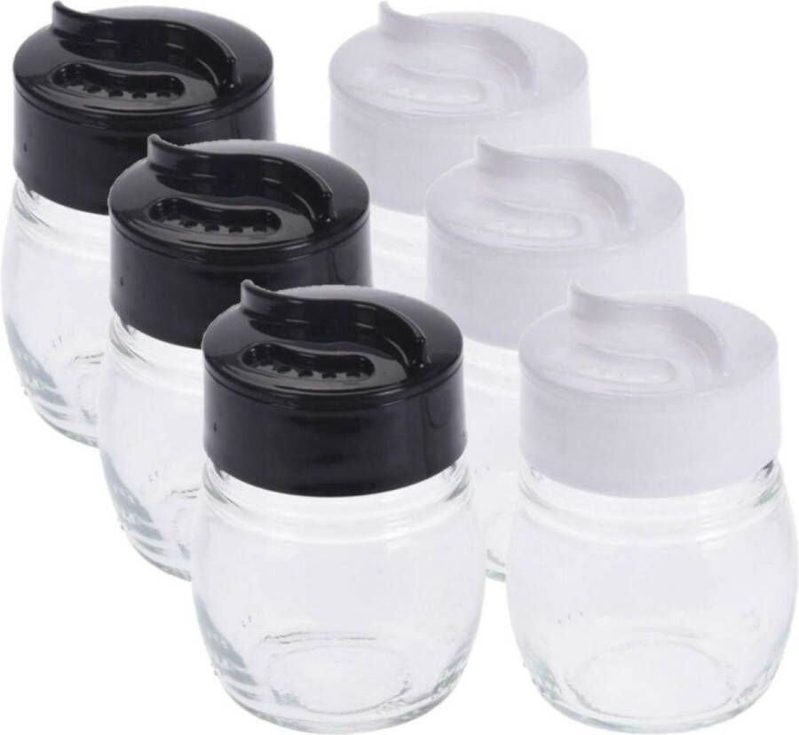 Excellent Houseware Setje van 6x stuks peper en zout vaatjes strooiers van glas 5 x 7 cm Peper en zout stel