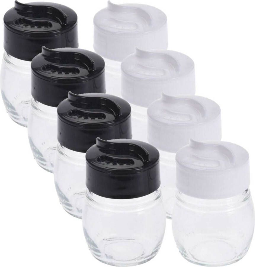 Excellent Houseware Setje van 8x stuks peper en zout vaatjes strooiers van glas 5 x 7 cm Peper en zout stel