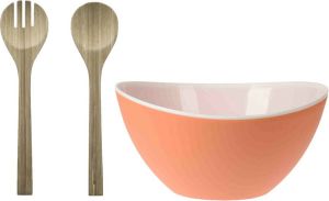 Excellent Houseware Slakom schaal met bamboe slacouvert Kunststof D25 cm Saladeschalen