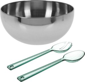 Excellent Houseware Slakom schaal met kunststof slacouvert RVS D24 cm Saladeschalen