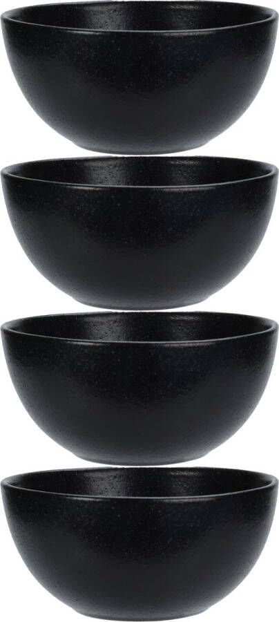 Excellent Houseware Soepkommen 4x Lava stone keramiek D15 x H7 cm zwart Stapelbaar Kommetjes