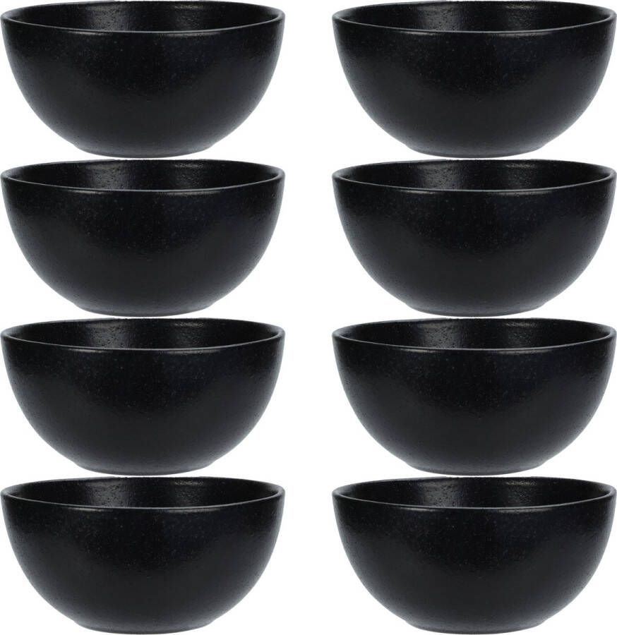 Excellent Houseware Soepkommen 8x Lava stone keramiek D15 x H7 cm zwart Stapelbaar