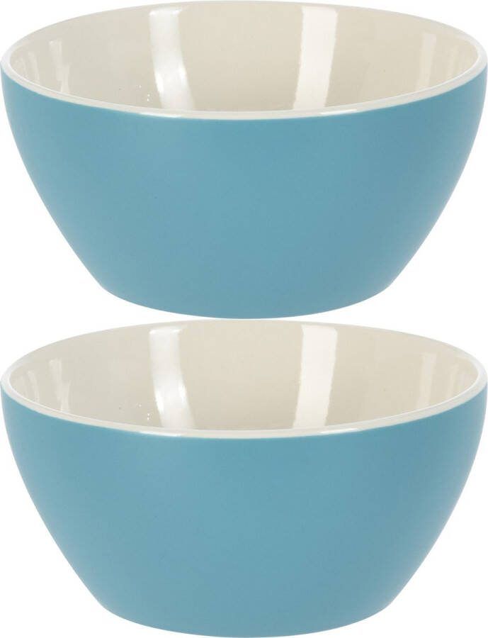 Excellent Houseware Soepkommen schaaltjes 2x Acapulco porselein D14 x H6.5 cm blauw