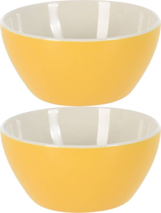 Excellent Houseware Soepkommen schaaltjes 2x Acapulco porselein D14 x H6.5 cm geel