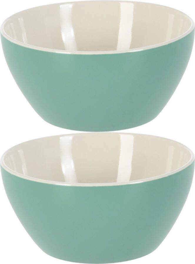 Excellent Houseware Soepkommen schaaltjes 2x Acapulco porselein D14 x H6.5 cm groen