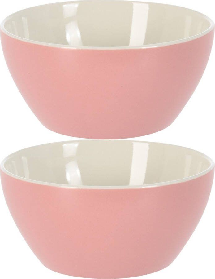 Excellent Houseware Soepkommen schaaltjes 2x Acapulco porselein D14 x H6.5 cm lichtroze