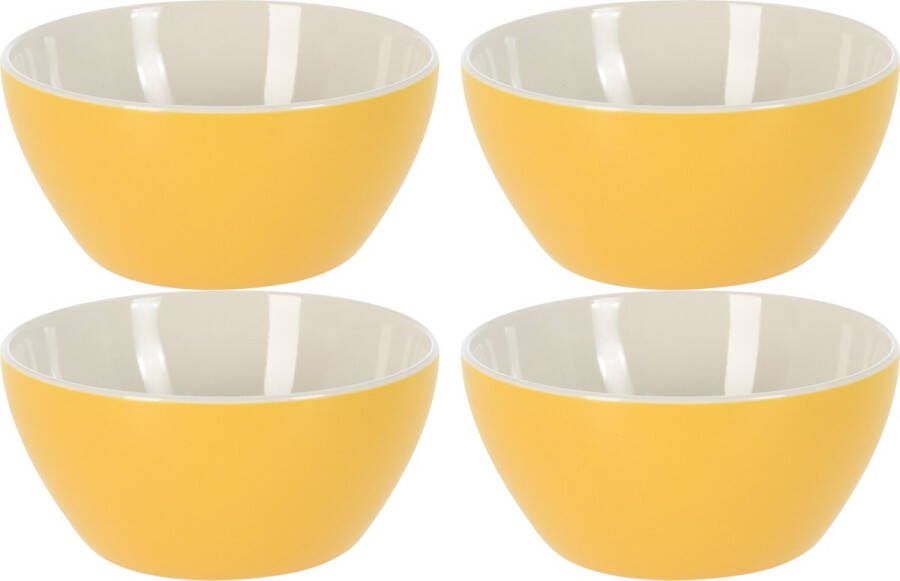 Excellent Houseware Soepkommen schaaltjes 4x Acapulco porselein D14 x H6.5 cm geel Kommetjes