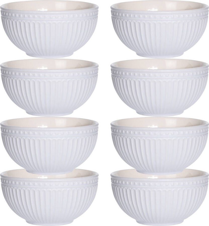 Excellent Houseware Soepkommen schaaltjes 4x Roman Style keramiek D14 x H7 cm ivoor wit