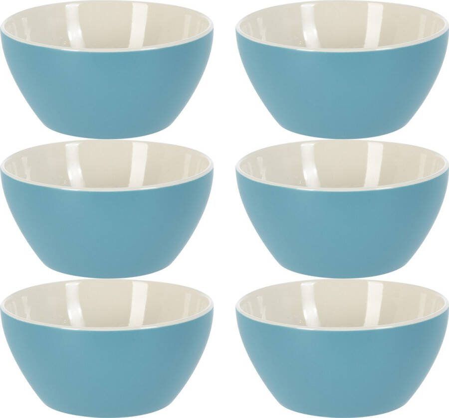 Excellent Houseware Soepkommen schaaltjes 6x Acapulco porselein D14 x H6.5 cm blauw