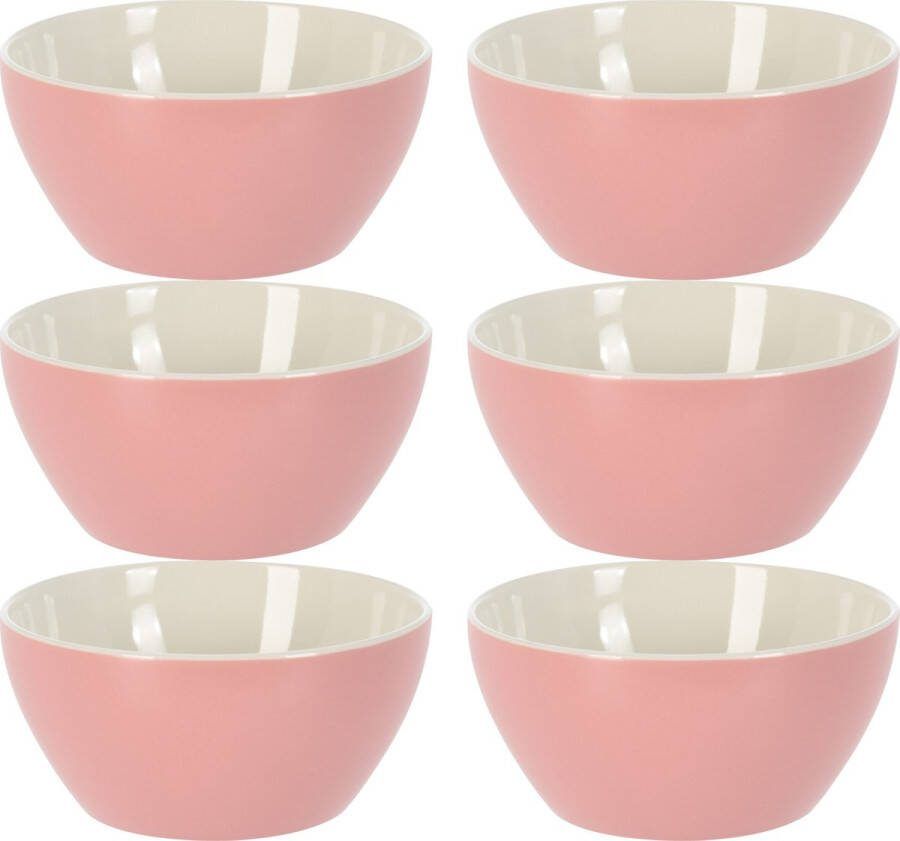 Excellent Houseware Soepkommen schaaltjes 6x Acapulco porselein D14 x H6.5 cm lichtroze