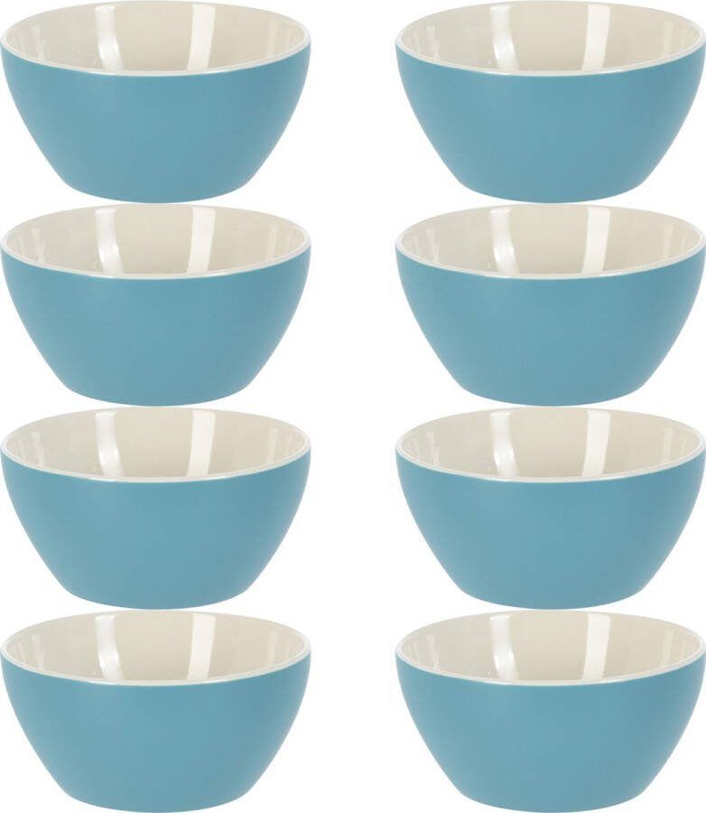 Excellent Houseware Soepkommen schaaltjes 8x Acapulco porselein D14 x H6.5 cm blauw