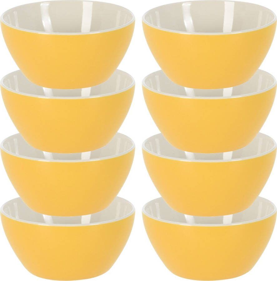Excellent Houseware Soepkommen schaaltjes 8x Acapulco porselein D14 x H6.5 cm geel