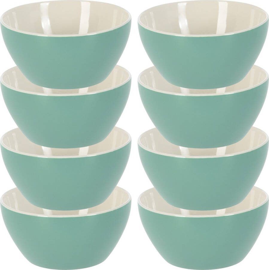 Excellent Houseware Soepkommen schaaltjes 8x Acapulco porselein D14 x H6.5 cm groen