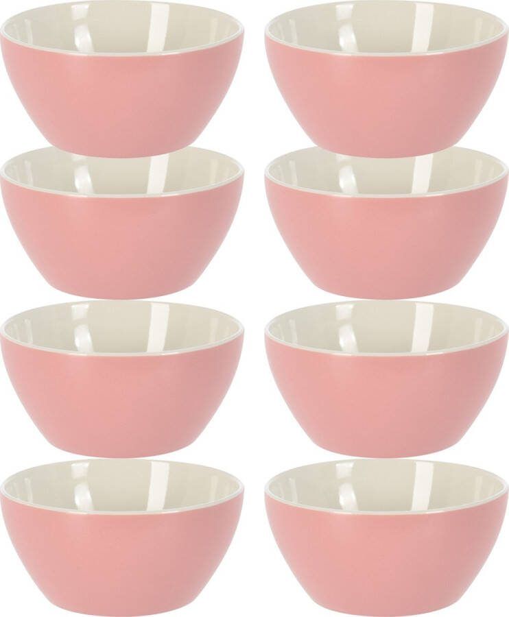 Excellent Houseware Soepkommen schaaltjes 8x Acapulco porselein D14 x H6.5 cm lichtroze