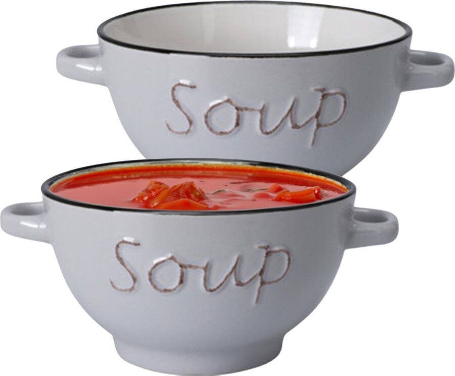 Excellent Houseware Soepkommen serveer schaaltjes 2x Gres porselein D14 x H78 cm ivoor wit