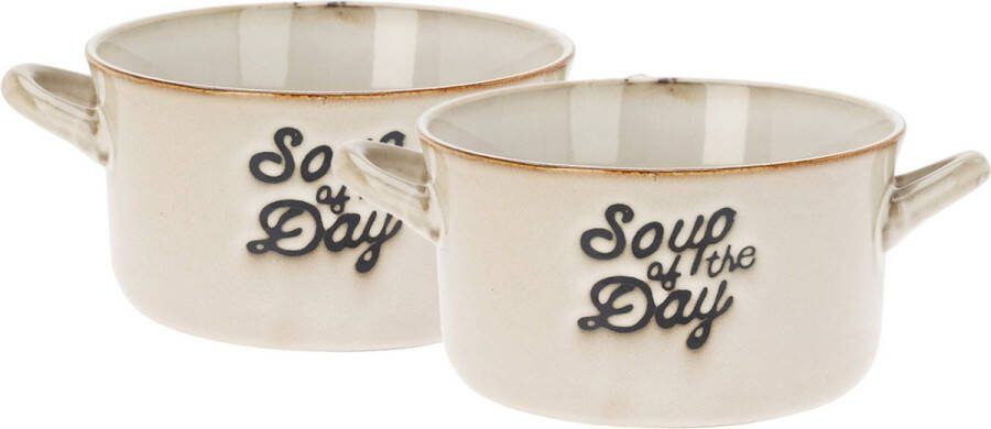 Excellent Houseware Soepkommen serveer schaaltjes 2x porselein 500ml beige met oor