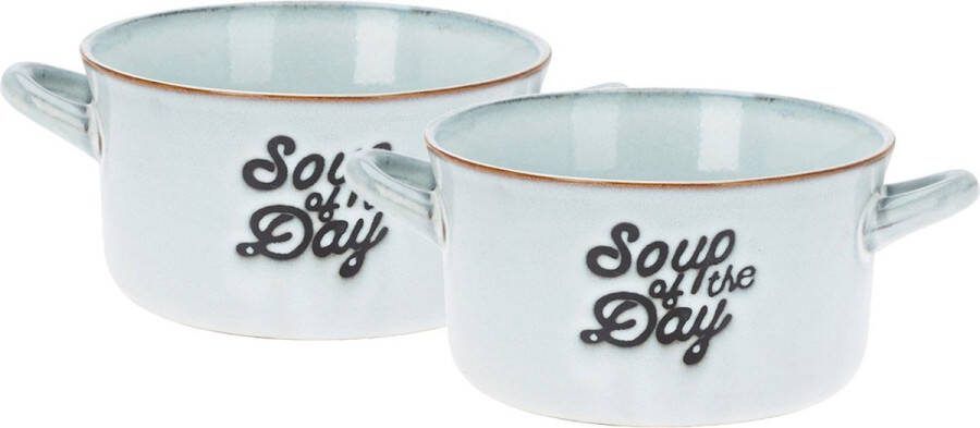 Excellent Houseware Soepkommen serveer schaaltjes 2x porselein 500ml lichtblauw met oor