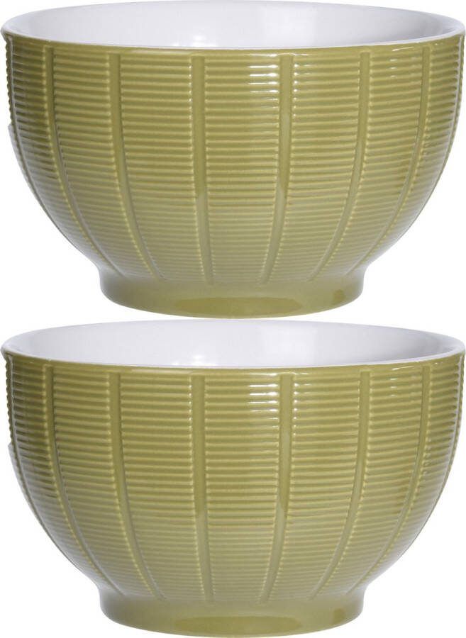 Excellent Houseware Soepkommen serveer schaaltjes 2x Venice keramiek D14 x H8 cm groen