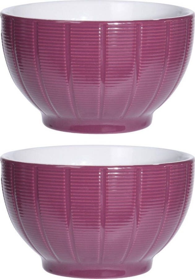 Excellent Houseware Soepkommen serveer schaaltjes 2x Venice keramiek D14 x H8 cm paars