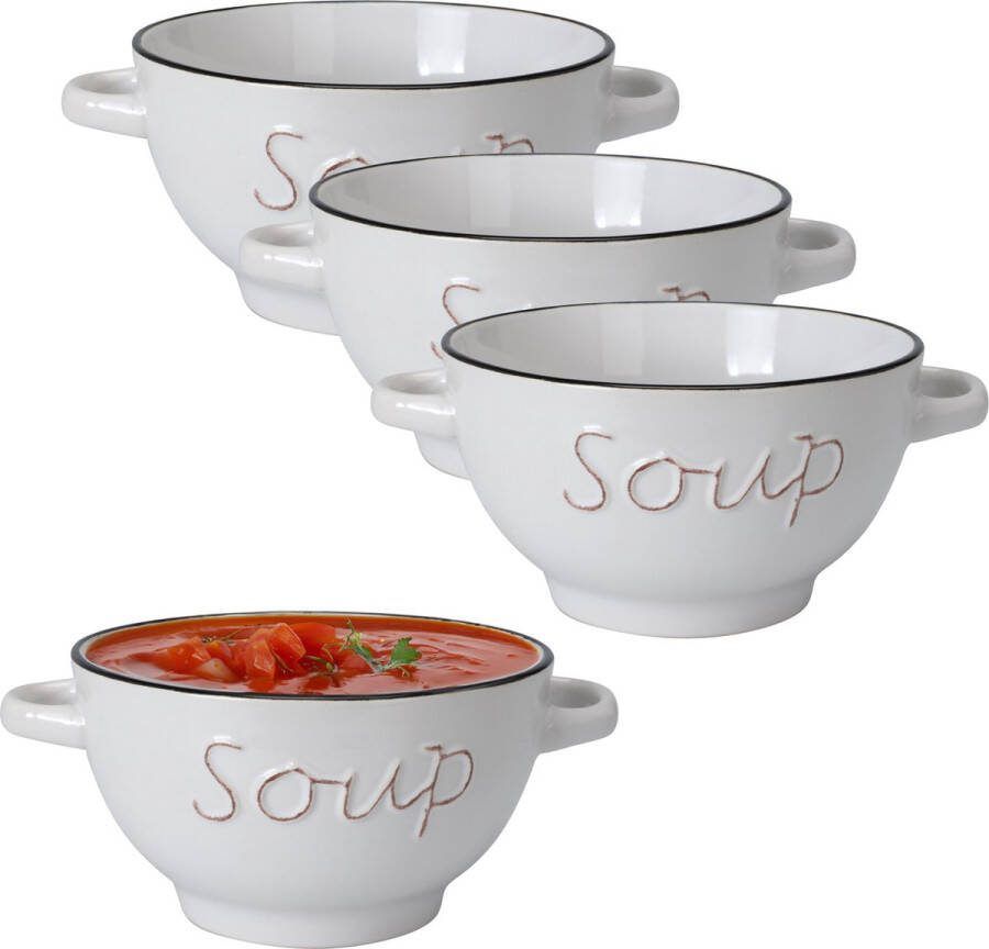 Excellent Houseware Soepkommen serveer schaaltjes 4x Gres porselein D14 x H78 cm wit Kommetjes