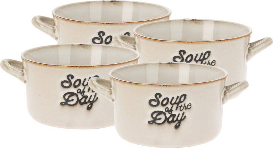 Excellent Houseware Soepkommen serveer schaaltjes 4x porselein 500ml beige met oor