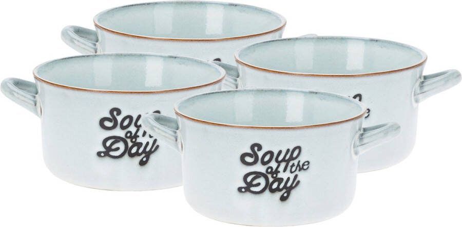 Excellent Houseware Soepkommen serveer schaaltjes 4x porselein 500ml lichtblauw met oor